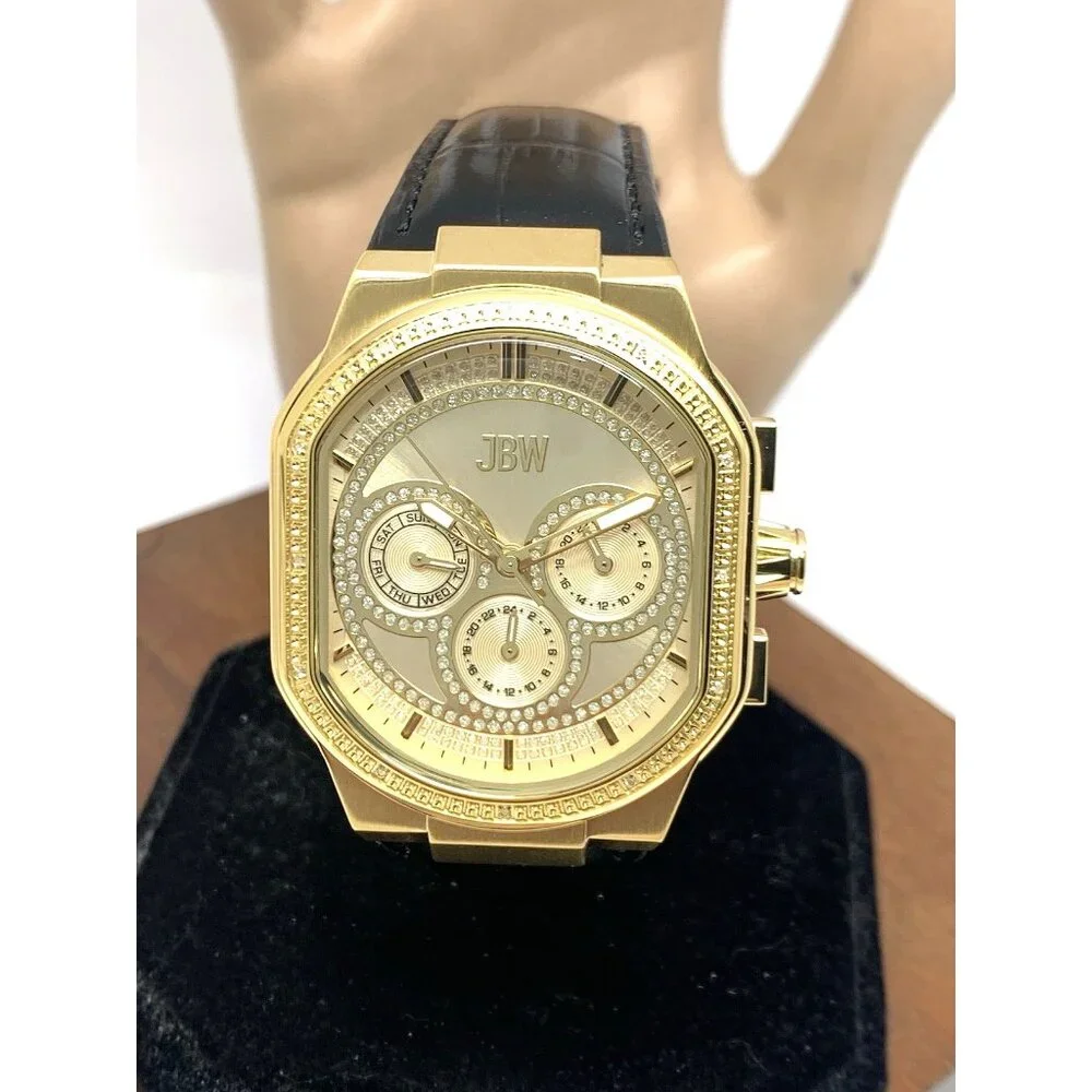 JBW Men's Watch J6408D Orion Quartz Diamond Accent Gold Dial Black Leather Strap